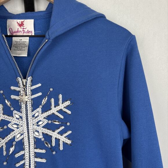 Quacker Factory Snowflake Embellished Sweatshirt Women's Medium Blue Full Zip - Picture 4 of 12